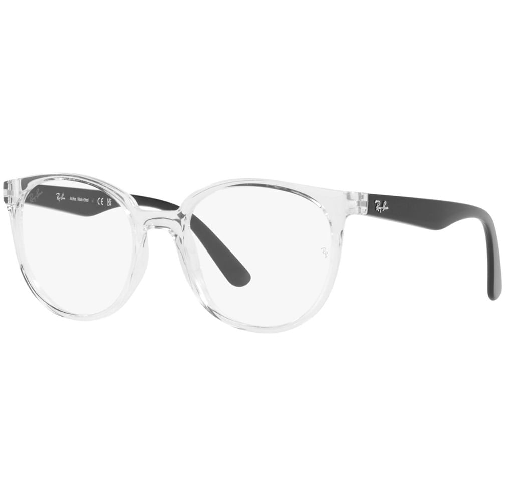 Armação de Óculos de Grau Ray Ban, modelo RX7206L, cor Preto e Transparente, tamanho 52