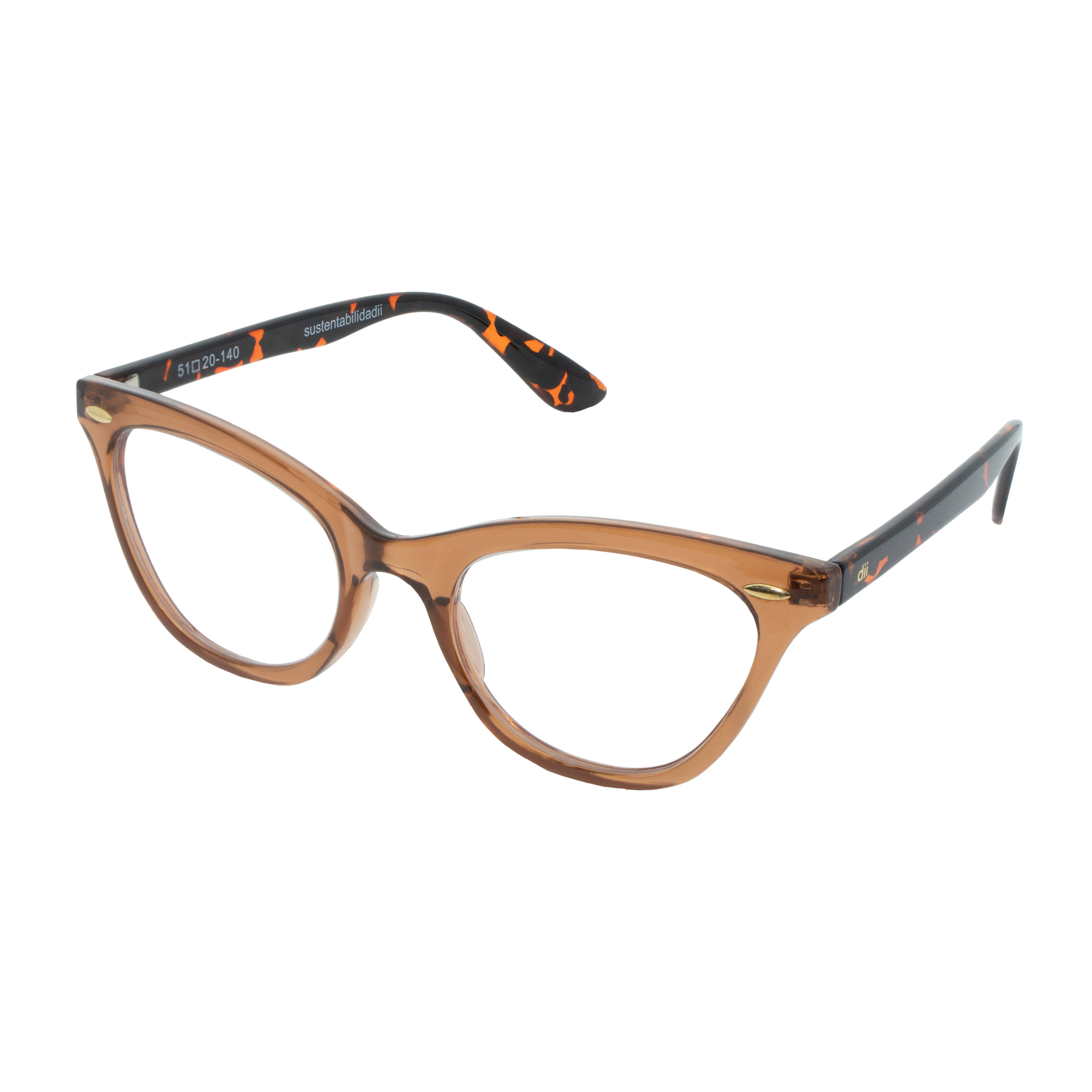 Armação para Óculos de Grau Feminino Dii Collection 1 9006 ECO Caramelo Cristal com Demi Marrom