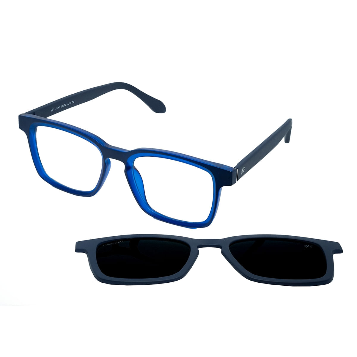 Armação para Óculos de Grau Masculino Hit 2 8022 Azul Fosco com Clip On Armação para Óculos de Grau Masculino Hit 2 8022 A
