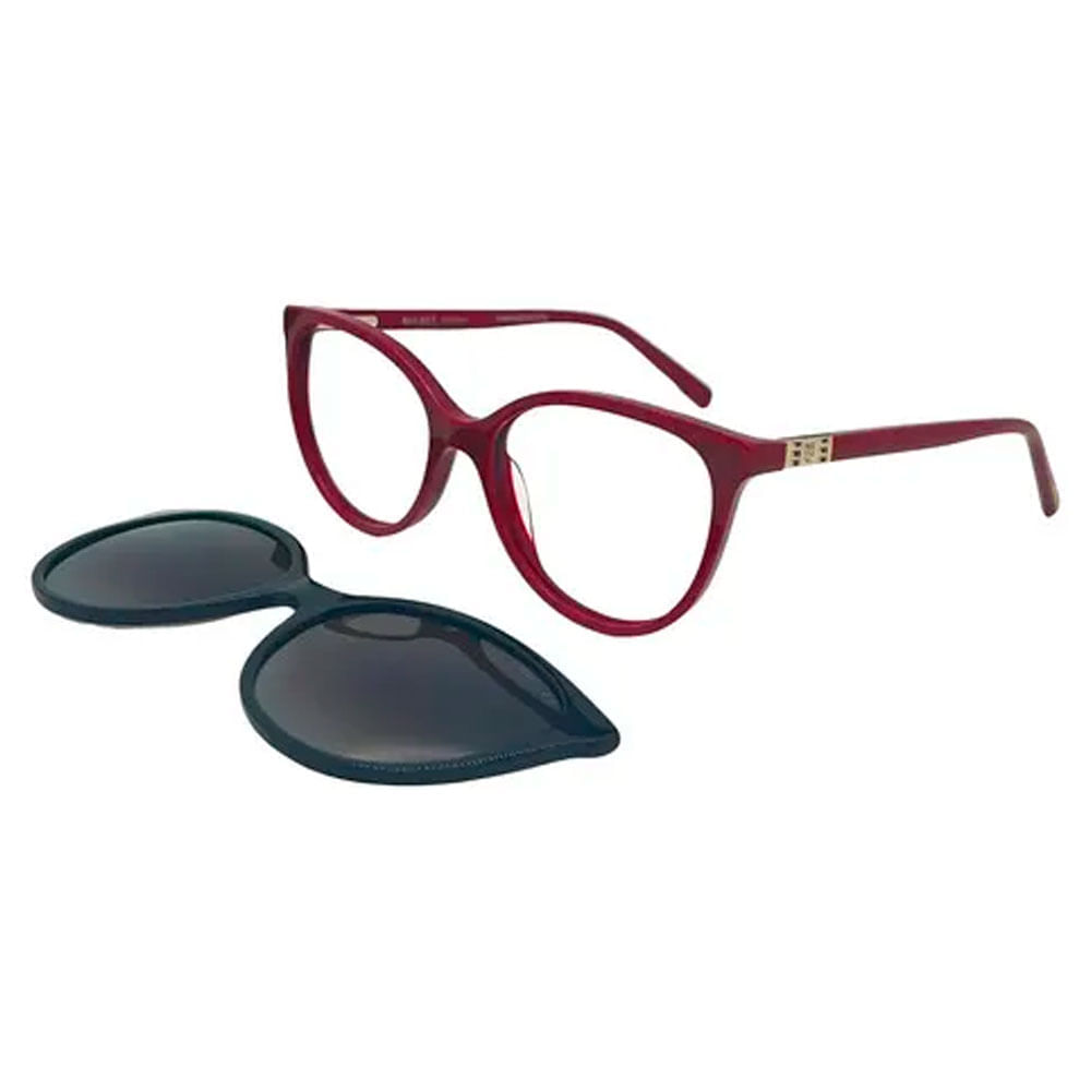 Armação de Óculos de Grau com Clipon Feminina Bulget Retrô BG6436 C01 Cor Bordô