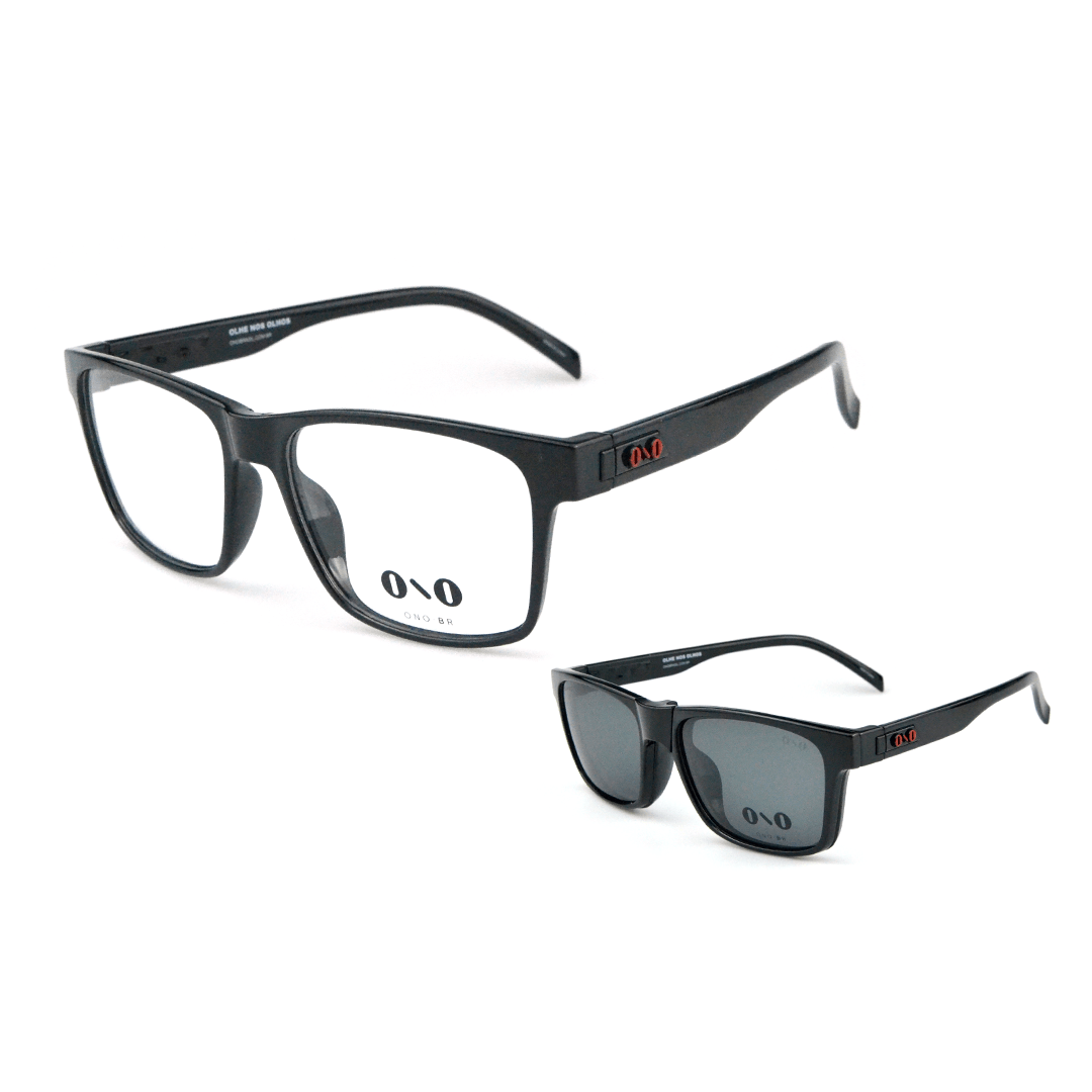 Óculos Clipon Ono, Meaípe, modelo ON0031CP, cor preto brilho, tamanho 56