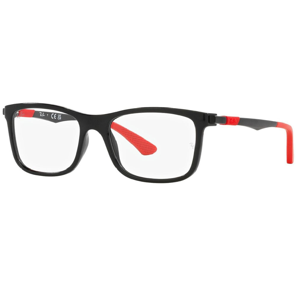 Armação de Óculos de Grau Rayban Junior, modelo RY1549, cor Preto com Vermelho, tamanho 50