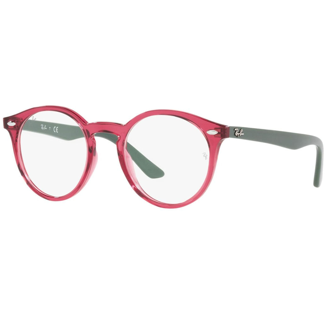 Armação de Óculos de Grau Rayban Junior, modelo RY1594, cor Vermelho Translúcido e Verde, tamanho 44