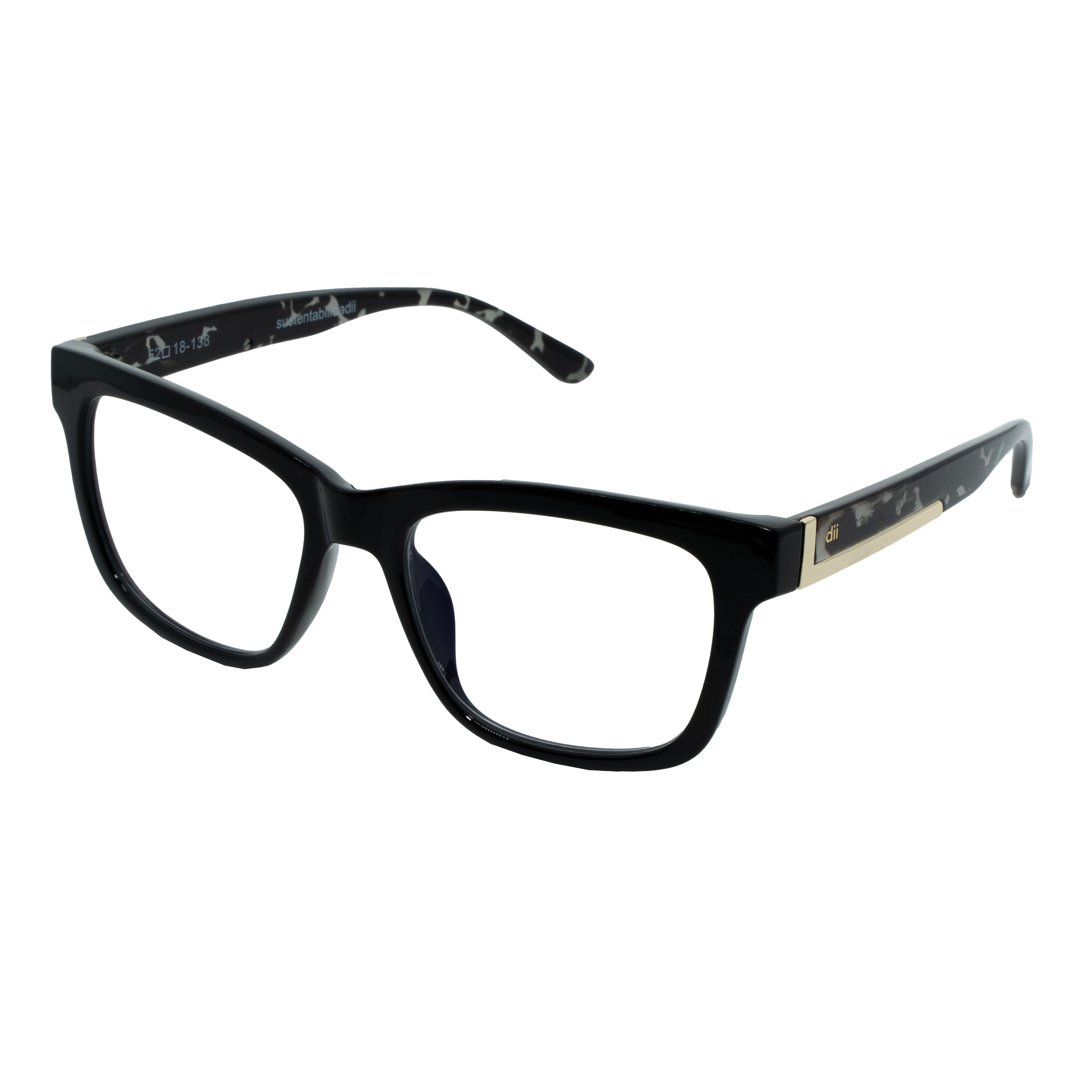 Armação para Óculos de Grau Feminino Dii Collection 1 9002 ECO Preto com Demi Cinza Armação para Óculos de Grau Feminino Dii Collection 1 9002 ECO Preto com Demi Cin