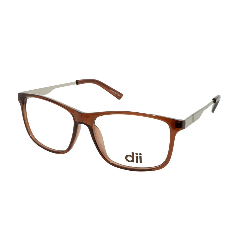 Armação para Óculos de Grau Masculino Dii Collection 2 9009 ECO Marrom Cristal com Prata