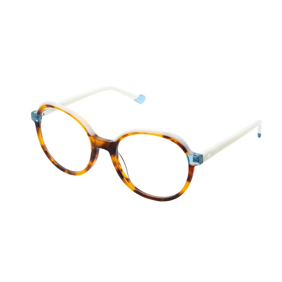 Armação para Óculos de Grau Feminino Dii Collection 1 7001 Demi Laranja com Azul com Off White Armação para Óculos de Grau Feminino Dii Collection 1 7001 Demi Laranja com A