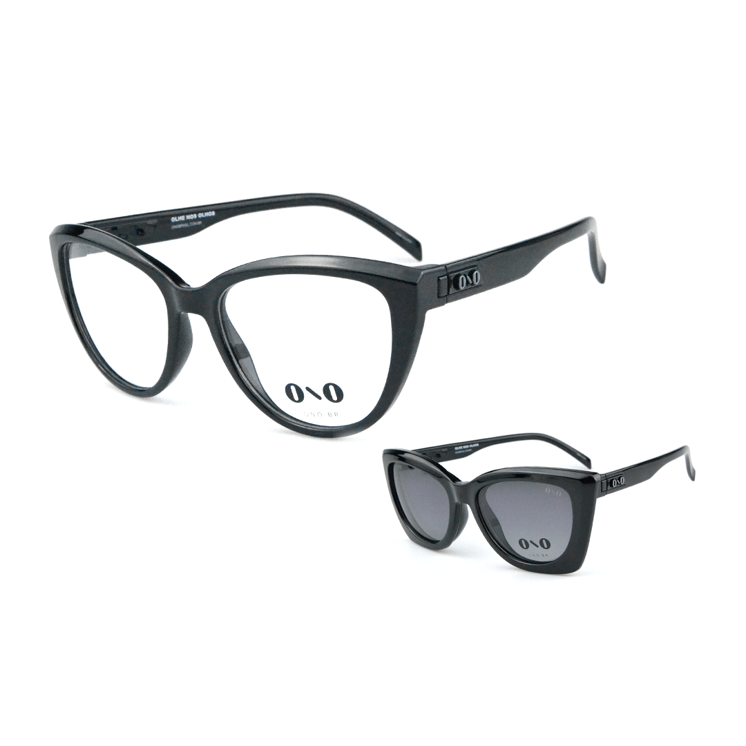 Óculos Clipon Ono, Itaúnas, modelo ON0032CP, cor preto, tamanho 55