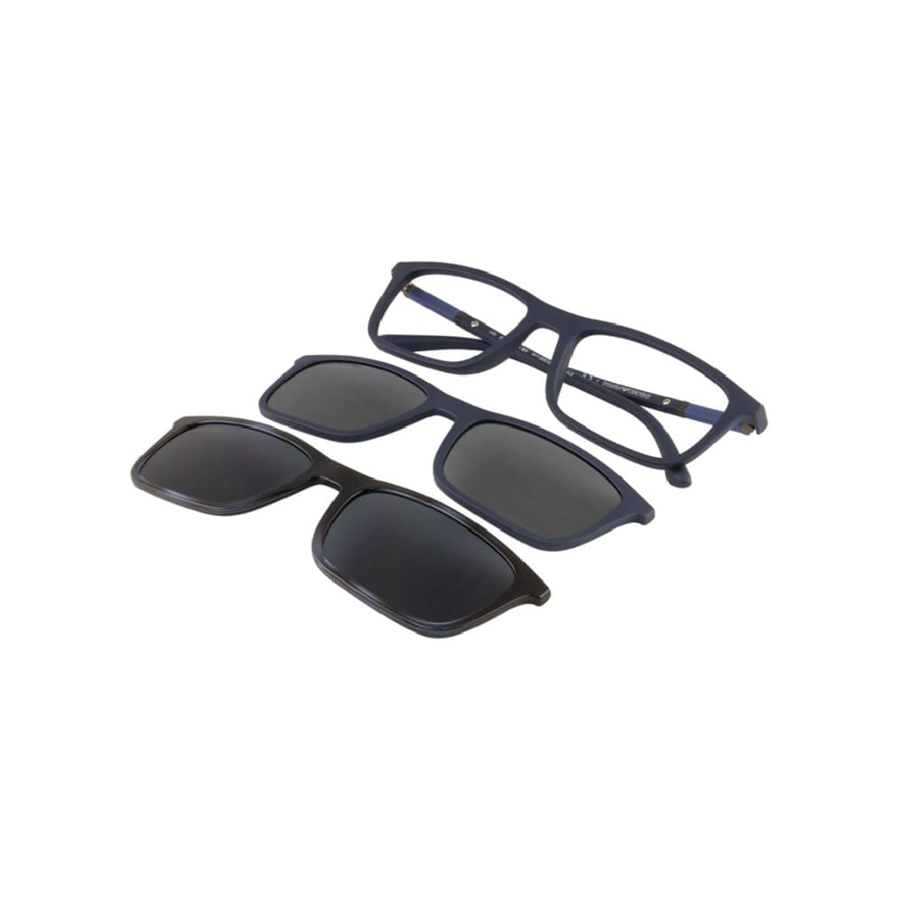 Armação de Óculos de Grau com Clipon Masculino Empório Armani Retangular EA4160 Cor Azul Fosco Armação de Óculos de Grau com Clipon Masculino Empório Armani Retangular EA4160 Cor A