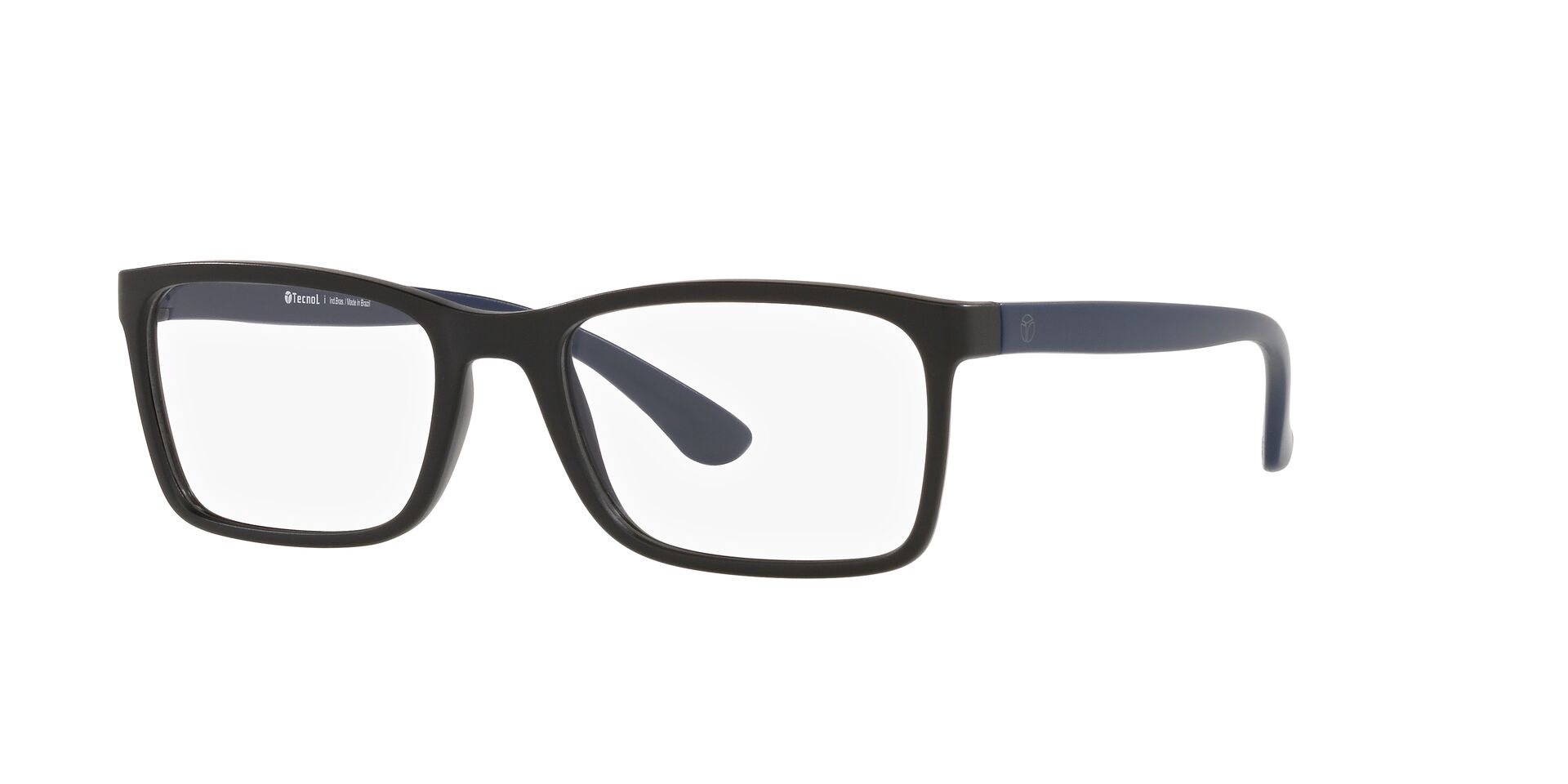 Armação de Óculos de Grau Masculino Tecnol Retangular TN3056 Cor Preto e Azul Armação de Óculos de Grau Masculino Tecnol Retangular TN3056 Cor Preto e A