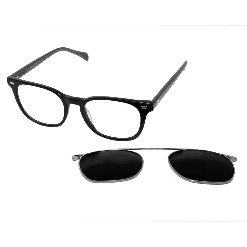 Armação para Óculos de Grau Unissex Dii Collection 1 7022 Preto e Cinza Translúcido com Clip On Armação para Óculos de Grau Unissex Dii Collection 1 7022 Preto e Cin